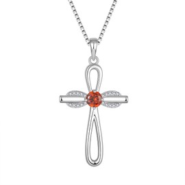 FJ Infinity Cross Necklace 925 Sterling Silver Religious Pendant Garnet Necklace January Birthstone Jewelry Gifts for Women