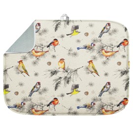 Sanwarm Absorbent Dish Drying Mat, Vintage Birds Watercolor Cute Floral Microfiber Pad for Kitchen Counter, Coffee Bar Decor, Heat Resistant and Reversible, 18" x 24"