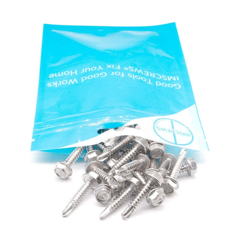 IMScrews 25pcs #8 x 1" Stainless Hex Washer Head Self