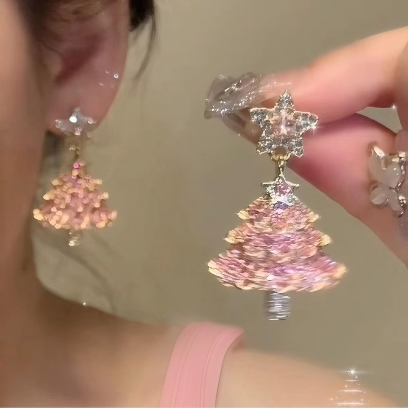 UPRIMEASY Christmas Earrings for Women, Zircon Star Christmas Tree Earrings,
