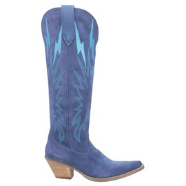 Dingo Womens Thunder Road Embroidered Snip Toe Casual Boots Knee High Mid Heel 2-3" - Blue - Size 9 M