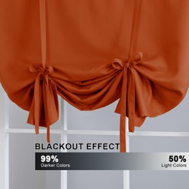H.VERSAILTEX Thermal Insulated Blackout Curtain, Adjustable Tie Up Shade (Rod Pocket Panel for Small Window) - 42" Wide by 63" Long - Solid in Orange Ochre (1 Panel)