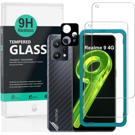 Ibywind para Realme 9 Pro 5G 6.4, 2 Protector Pantalla1 Protector Cámara1 Protector Trasera Fibra Carbono,Cristal Templado