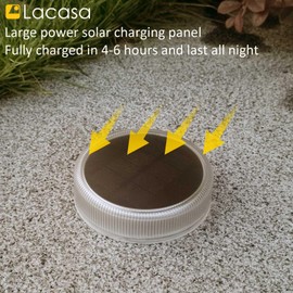 Lacasa 4-Pack Solar Deck Lights Outdoor Waterproof LED, Garden Step Lights Solar Powered Driveway Dock Lights Marine, Dusk to Dawn Lighting for Yard Patio Pathway, Round, Warm White