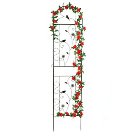 FHWTY Metal Garden Trellis for Climbing Plants, 86.5" x 19.7" metal plant trellis outdoor, Black Iron Garden Trellis, Clematis Rrellis Outdoor, Arched Outdoor Decoration suitable for courtyards, lawns, gard