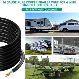Gubrdfrsod Heavy Duty 100 FT 14 Gauge 4 Way Pure Copper Conductor Wire Insulated Stranded Waterproof RV Trailer Cable Cord 4 Conductor Color Coded Round Trailer Wiring 14 AWG 4 Wire Cable Roll 1200"