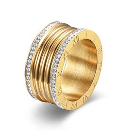 BlingNook Chunky Gold Rings For Women, Trendy Silver Stainless Steel Ring Thumb Stackable Cubic Zirconia Statement Non Tarnish Engagement Couples Jewelry Promise Gift, Stainless Steel, No Gemstone