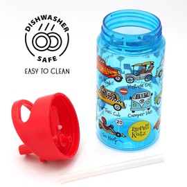 Tyrrell Katz Kids Drinking Bottle with Cars Print and Straw - Dishwasher Safe Lightweight Boys Sports Water Flask - 400 ml