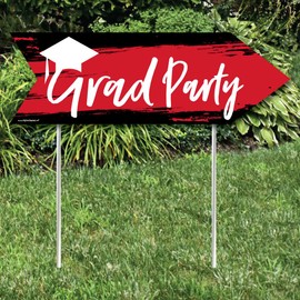 Big Dot of Happiness Red Graduation Party Sign Arrow - Double Sided Directional Yard Signs - Set of 2