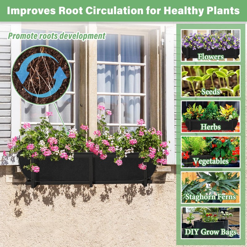 Riare 4 Pack 30 Inch Black Fabric Window Box Liners-