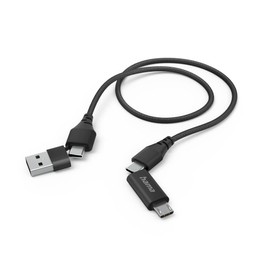 Hama Multi USB-Ladekabel (Multi USB-Ladekabel, 4-in-1 Multi-Ladekabel, 2 USB-C/Micro-USB/USB-A, 480 Mbit/s, 1,5 m, Universal-USB-C-Kabel für Laptop, Tablet, Telefon) schwarz