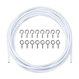 Curtain Wire, 3 m Curtain Wire Rope Set, Curtain Ropes, White Curtain Wire, Curtain Wire Curtain Cord with 8 Pieces Screw Eyelets and 8 Pieces Hooks, for Curtains, Shower Curtains, Curtain Rods