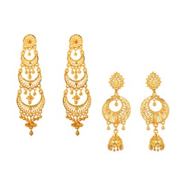 Efulgenz Gold Tone Indian Earrings for Women Dubai Style Earring Set Multilayered Big Chandbali Dangle Earrings for Women Trendy Indian Bridal Jewelry for Wedding Bollywood Fashion Jewelry, Copper, No
