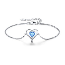 LAVUMO Bracelets for Womens 925 Sterling Silver Bracelet Womens Birthstone Jewellery Love Heart Gifts for Her Mum Girlfriend Wife Christmas Valentines Birthday Mothers Day Gift