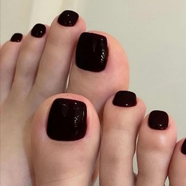 MISUD Press on Toenails - Fake Toe Nails, Acrylic Toenail Black Design 24 pcs