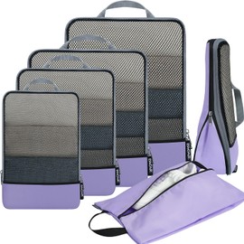 BAGAIL 4 Set/6 Set Compression Packing Cubes Travel Accessories Expandable Packing Organizers(Lavender HalfMesh 6 Set)