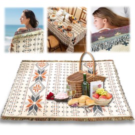 dellyy Boho Picnic Blanket, 180 x 130 cm, Portable Beach Mat, Picnic Blanket, Outdoor, Camping Blanket, Made of Cotton, Boho Camping Blanket, Insulated, Washable, for Indoor, Picnic, Beach, Garden