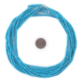 TheBeadChest Tiny Blue Turquoise Stone Saucer Heishi Beads 3mm Afghanistan Gemstone 14 Inch Strand