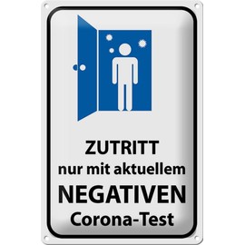 FEMER Tin Sign with German Text "Zutritt Negative Corona Test Decorative Sign 20 x 30 cm