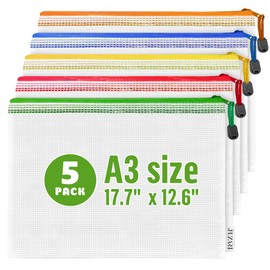 5 Pack Mesh Zipper Pouch Bags A3 - Plastic Zipper Pouches for Organizing 17.7x12.6 inch - Game Storage Bags - Puzzle Organizer Bags - Large Zipper Pouch Bag - Mesh Pouch with Zipper - Puzzle Bags