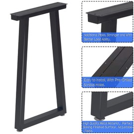 Taelakeni 40 Inch Metal Bar Table Legs, Heavy Duty Dinning Table Leg with Adjustment Feet Pads, Set of 2, Trapezoid Style