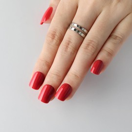 Stbisen Red Press On Nails Short, Glossy Soft Gel Press On Nails Square with Nail Glue, 15 Sizes - 30 Fake Nails Kit, Thick Natural Reusable Glue On Nails for Women