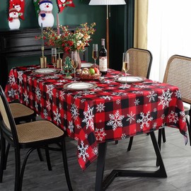 Christmas Tablecloth Rectangle, Plaid Table Cloth with Snowflake Decorations, Heavy Weight & Spillproof Table Cover for Dining & Holidays (Snow Patterns, Rectangle, 60" x 120" (10-12 Seats))