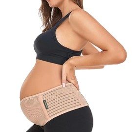 ChongErfei Pregnancy Belly Band Maternity Belt Back Support Abdominal Binder Back Brace - Relieve Back, Pelvic, Hip Pain for Pregnancy Recovery (ZNude, One Size) Beige