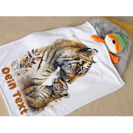 GRAZDesign Baby Blanket with Name Tiger Family Girls and Boys Cuddly Blanket for Babies and Toddlers, Gift for Birth, Christening 100 x 75 cm - Fleece Blanket