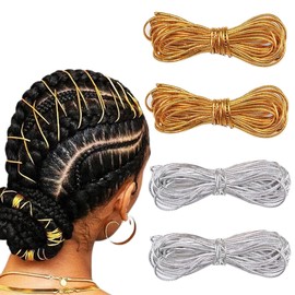 4 Pieces 5M Dreadlock Braids Hair Accessories Braiding Hair Deco Styling Braid Braided Elastic Cord Ornament Hanging Gift Wrapping Decorating (Gold Silver)