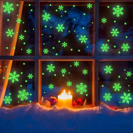 Glow in The Dark Christmas Window Snowflakes Stars Stickers - 64Pcs Xmas Luminous Window Stickers Clings on Christmas Decals Decorations for Children Room,Shop Showcases, Glass Fronts
