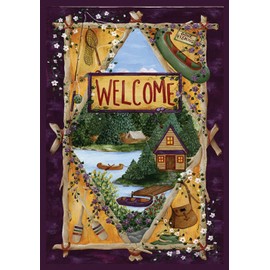 Toland Home Garden Lakeside Welcome 28 x 40 Inch Decorative Outdoors Lake Cabin Canoe Fishing House Flag