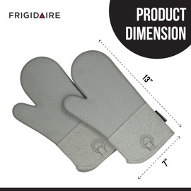 Frigidaire Sasha Cotton and Silicone Oven Mitts, Heat Resistant, Anti-Slip, Machine Washable, 13”x 7 “,Grey, Set of 2
