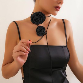 ALRNBY Choker Necklace for Women Roses Flowers Choker Red/Black/White Velvet Flowers Bracelet Prom Bridal Rhinestone Jewelry Gothic Spider Snake Necklace Trendy Gift (C1 Black)