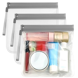 3Pcs Clear Travel Toiletry Bags 20 * 20cm Clear Bags TSA Approved Liquid Bags Leak Proof Travel Bag Carry On Airport Airline Compliant Bag Portable Waterproof Makeup Bags Airport Security (Grey)