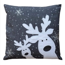 Raebel Cushion Cover 40 cm x 40 cm Embroidery Funny Elk Grey Christmas Winter