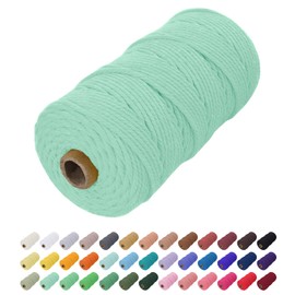 Uiopa Macrame Cord 2mm x 200m, Natural Cotton Cord Coloured Macrame Yarn Soft Rope, Macrame String Cotton Twine for Crafts, Plant Hanger, Wall Hanging, Wrapping, Christmas Decorations (Mint Green)