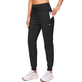 G Gradual Women's Fleece Lined Joggers High Waisted Water Resistant Thermal Winter Sweatpants Running Hiking Pockets(Black, M)