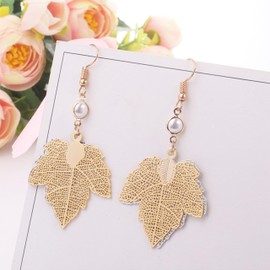 Thanksgiving Earrings Fall Maple Leaf Earrings for Women Trendy Pearl Maple Leaf Drop Earrings Tassels Maple Leafdrop Dangle Earrings Autumn Earrings Thanksgiving Earrings for Women