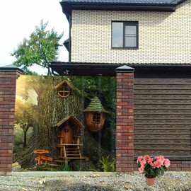 Newhomestyle Woodland Outdoor Garden Shower Curtain, Tree House Decor Bathroom Shower Curtain, Kids Fantasy Cartoon Art Waterproof Bath Curtain with 12 Hooks, 150x180cm/ 59X71 inch