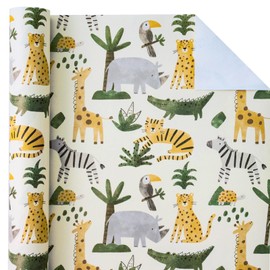 WRAPAHOLIC Kraft Baby Shower Wrapping Paper Roll - Mini Roll - 17 Inch x 33 Feet - Animal & Green Plant Design, Perfect for Birthday, Baby Shower, Party, Holiday