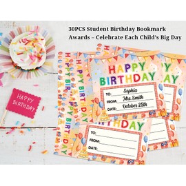 GMEMNOV Birthday Bookmark Awards for Students - 30PCS Happy Birthday Certificates for Kids Classroom from Teacher Birthdays Awards Gifts Back to School Teacher Supplies