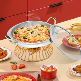 10in-Portable Small Cookware Alcohol Stove Burner Buffet Warmer Server, Stainless Steel Chaffing Dish Hotpot Pan for RV Travel, Restaurants, Party, Wedding, Outdoor Camping, Picnicking, Hotels