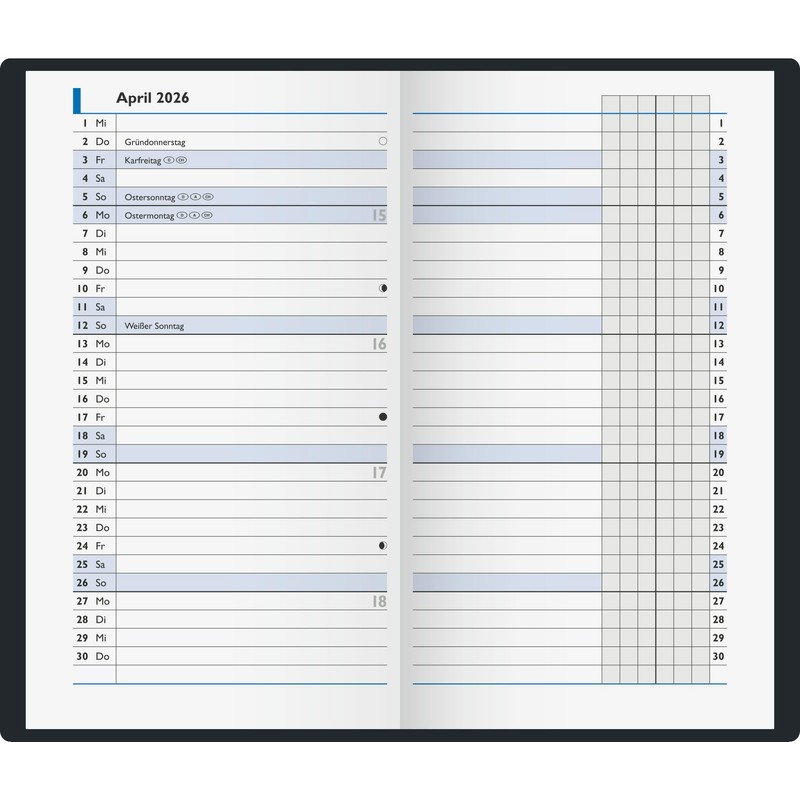 BRUNNEN Pocket Calendar Model 753 2026 | A6, Cardboard, Black