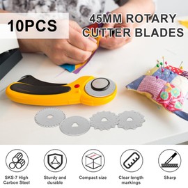 Foppla 10Pcs Crochet Edge Rotary Cutter Blade Set 45mm Perforating Rotary Blade 12/15 Teeth Crochet Skip Blade Rotary Cutter Replacement Skip Stitch Rotary Blade Dotted Line Rotary Blade(silver)