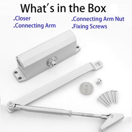 Automatic Door Closer for Home with Hold Open,for 55-132 lbs Residential and Commercial Light Doors Adjustable Size Hydraulic Buffer Door Closers Heavy Duty Cast Aluminum Body (Silver)