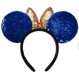 Dolebao 3D Mouse Sequin Ears Headband, Glitter Sequin Bow Hairbands Costume Headwear Hairs Accessories for Women Girls Kids(Blue/Gold)