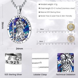 Eusense Archangel Michael St Benedict Saint Christopher Virgin Mary Crucifix Pendant Catholic Religious 925 Silver Jewelry Protection Amulet Medal for Men Women Sterling Silver, Sterling Silver