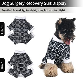 Pawcomon Dog Surgery Recovery Suit Puppy Surgical Clothes Abdominal Wounds Anti-Licking Dog Bodysuit Onesie Substitute E-Collar& Cone Long Sleeve Black Flower S