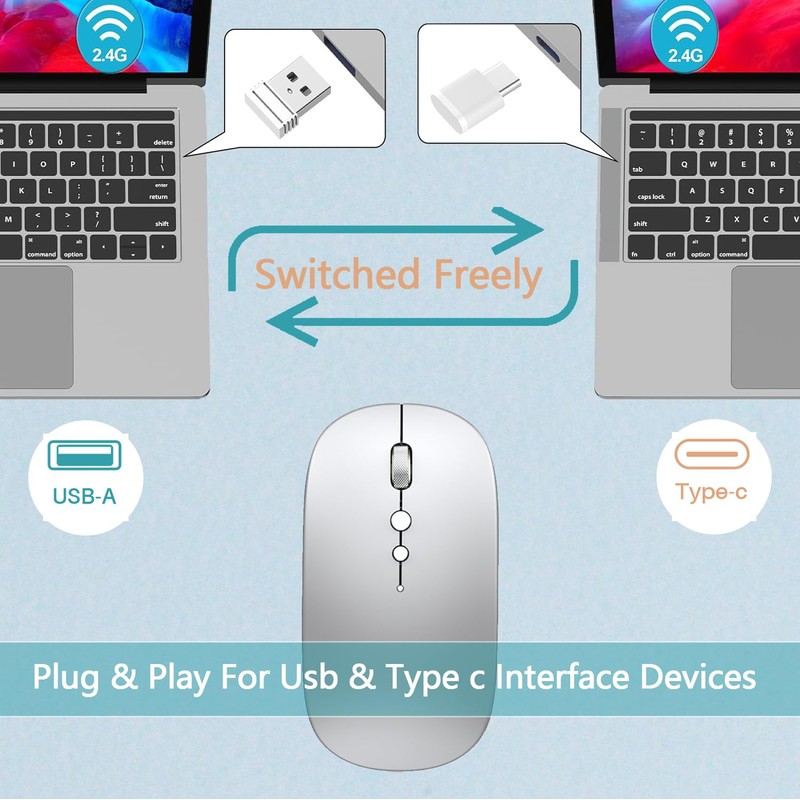 QYFP Dual Mode 2.4GHz + BT Wireless Mouse for Computer